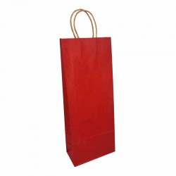 12 sacs bouteille à poignées torsadées en papier kraft rouge bordeaux 15x8x38cm