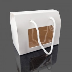 Boîte transportable cartonnée à fenêtre 20x11x15.5cm - blanc