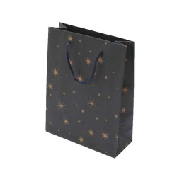 Lot de 12 sacs en papier kraft bleu nuit décorés étoiles 31x10x42cm - 5937
