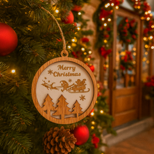 2 décorations de Noël à suspendre en bois motif sapins