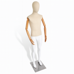 Mannequin homme en bois, résine et coton beige naturel et blanc