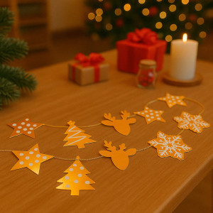 Guirlande en papier cartonné doré brillant à motifs de noël 230cm