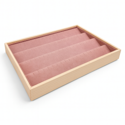 Plateau de présentation pour boucles d'oreilles en bois et suédine rose