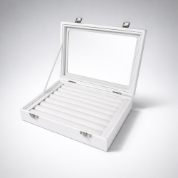 Lot de 5 petites mallettes vitrées pour bagues en simili cuir blanc