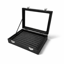 Petite mallette vitrée pour bagues en simili cuir noir