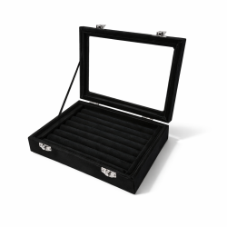 Lot de 5 petites mallettes vitrées pour bagues en velours noir