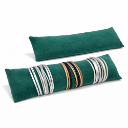 Grand coussin de présentation à bracelets en suédine vert émeraude 7x28cm
