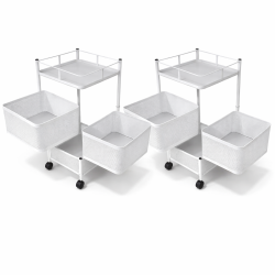 Lot de 2 dessertes carrées en métal blanc - 3 tiroirs pivotants - Design épuré