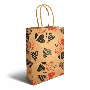 12 petits sacs papier kraft naturel motif de cœurs 15x8x21cm