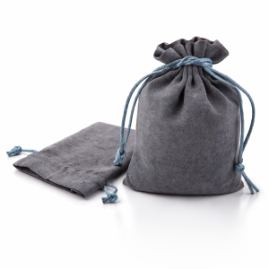 10 grands sacs bourse en suédine gris anthracite liens coulissants 14x20cm