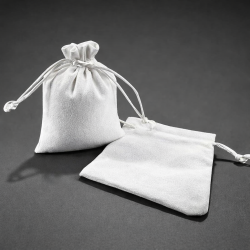 10 grands sacs bourse en suédine blanche liens coulissants 14x20cm