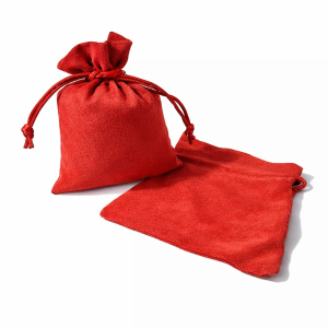 10 grands sacs bourse en suédine rouge grenadine liens coulissants 14x20cm