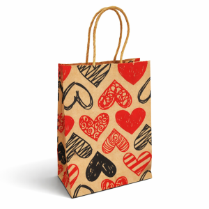 12 petits sacs papier kraft brun motif de cœurs rouges et noirs 15x8x21cm