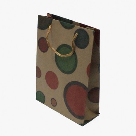12 sacs cabas kraft de couleur brun naturel motifs pois multicolores 24.5x19x8cm - 5420