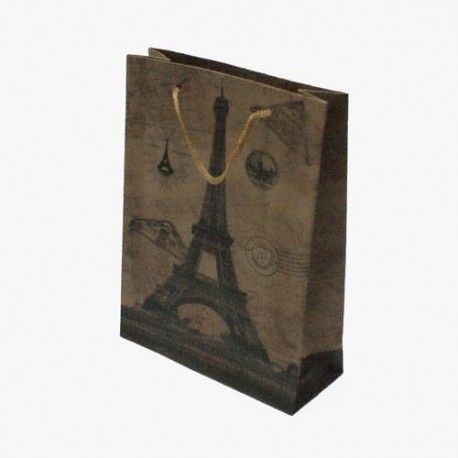 12 sacs cabas kraft de couleur brun naturel motifs Tour Eiffel 24.5x19x8cm - 5421