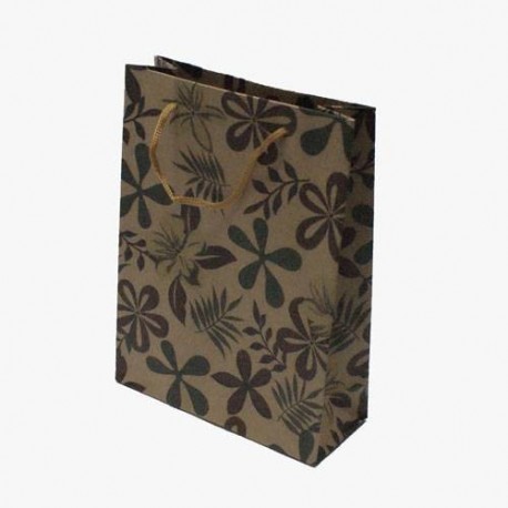 12 sacs cabas kraft de couleur brun naturel motifs feuillages 24.5x19x8cm - 5423
