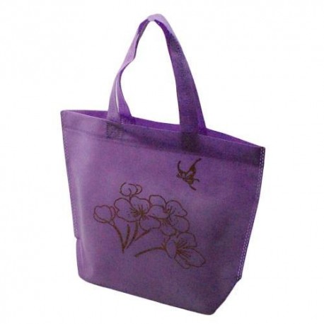 10 sacs cabas intissés avec soufflet de couleur mauve avec fleurs 26x10x30cm - 5473