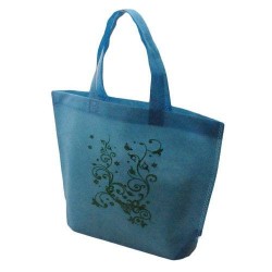 10 sacs cabas intissés avec soufflet de couleur bleu ciel avec fleurs 30+10x26cm - 5475