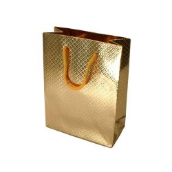 Lot de 12 sacs cadeaux brillants doré à anses 35x28x9cm - 12264