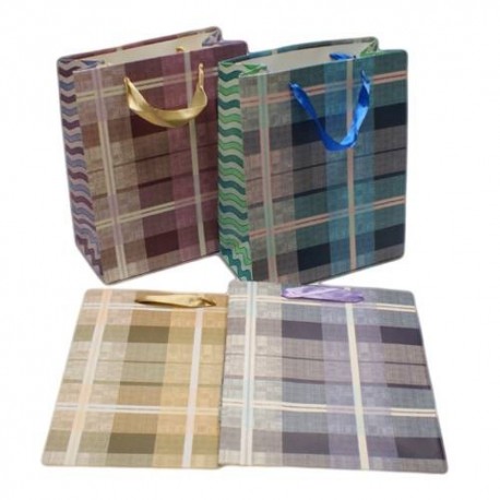 12 sacs cadeaux motifs écossais couleurs bleu, violet, rose et beige 23x18.5x9.5cm - 5627