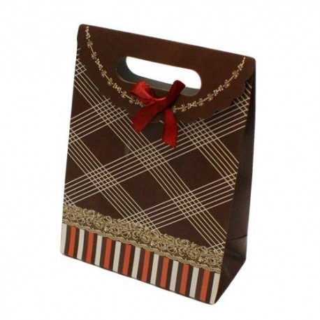 Lot de 12 boîtes cadeaux de couleur marron à rayures blanches 19x14.5x6.5cm - 5788