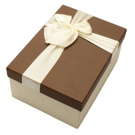 Boîte cadeaux bicolore écru et marron 17x12x6.5cm - 5815p