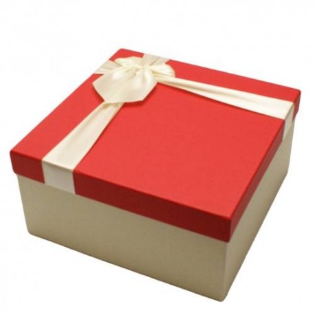 Coffret cadeaux bicolore écru et couvercle rouge 16.5x16.5x9.5cm - 5833p
