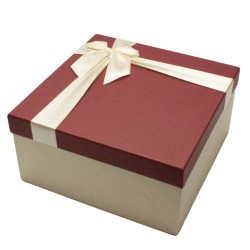 Coffret cadeaux bicolore écru avec couvercle rouge bordeaux 16.5x16.5x9.5cm - 5836p