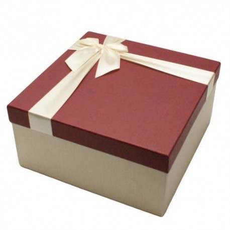 Coffret cadeaux de couleur écru avec couvercle rouge bordeaux 20.5x20.5x10.5cm - 5837m