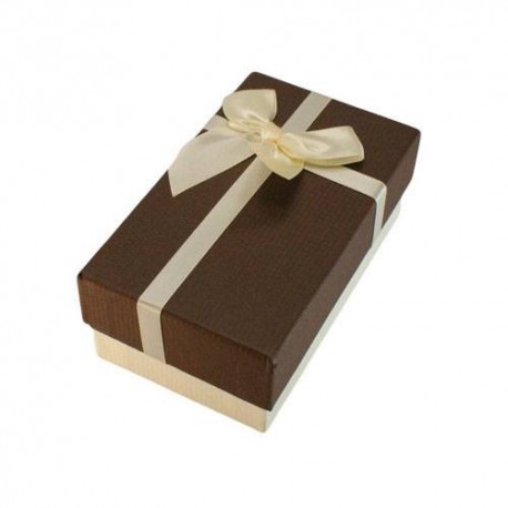 Boîte cadeaux écru et marron chocolat avec noeud écru 14.5x8.5x5.5cm - 5885