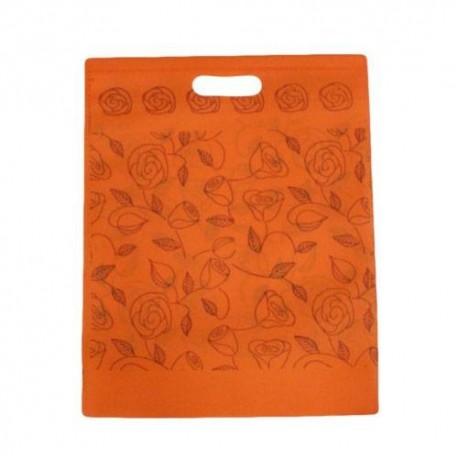 12 sacs non-tissés orange imprimé roses - 5919