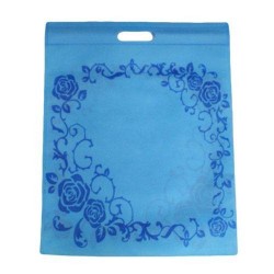 12 grands sacs non-tissés bleu clair imprimé couronne de roses 35x44cm - 5916