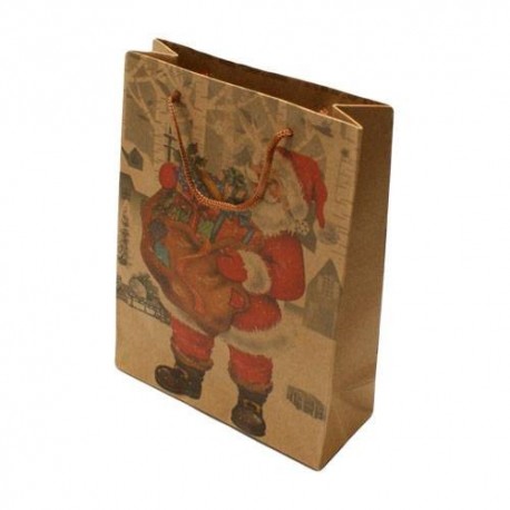 Lot de 12 sacs en papier kraft brun imprimé Père Noël 42x31x10cm - 5943