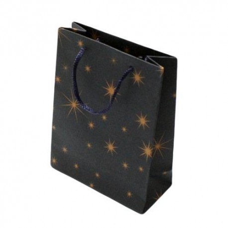 12 sacs cadeaux papier kraft couleur bleu nuit motifs étoiles 14.5x11.5x6cm - 5933