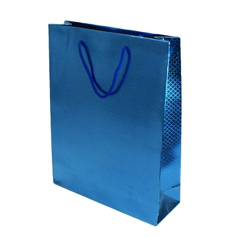Lot De 4 Sacs Cadeaux Papier Rayures Bleu - Format GM 41x30x11,8cm