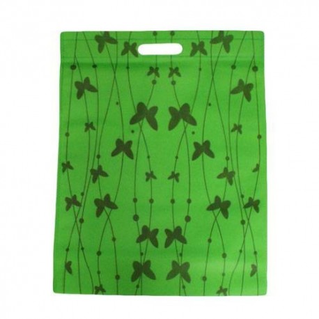12 sacs non-tissés couleur vert et imprimé papillons - 6102