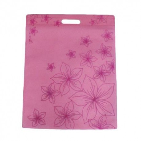 12 sacs non-tissés couleur rose clair et imprimé fleurs - 6103
