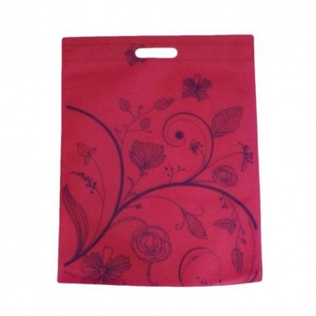 12 sacs non-tissés rose foncé imprimé champ de fleurs - 6107
