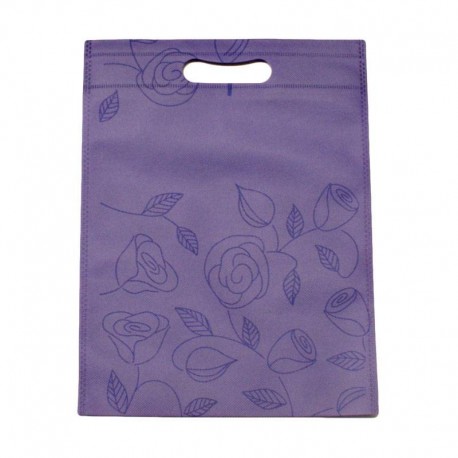 12 sacs non-tissés couleur mauve et imprimé roses - 6104
