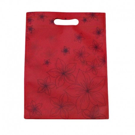 12 sacs non-tissés couleur rose foncé et imprimé fleurs - 6101