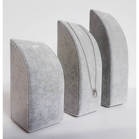 3 présentoirs rectangulaires en velours gris pour chaîne et pendentif - 6213