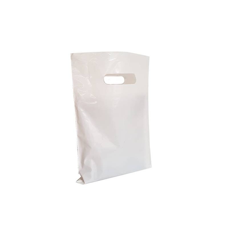 Petits sacs plastique recyclables, sachet blanc poignées renforcées.