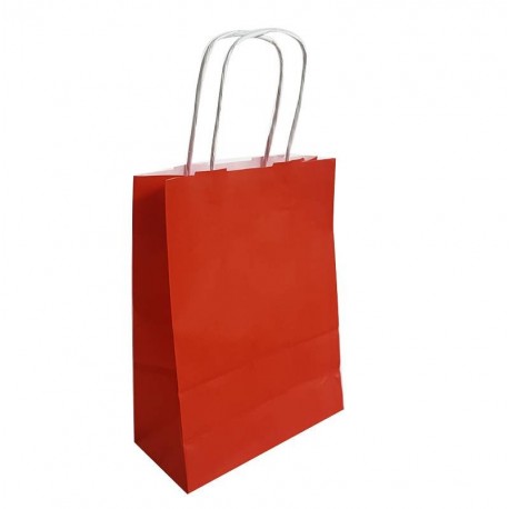 50 sacs cabas papier kraft couleur rouge sur fond brun 18x8x24cm - 6283 