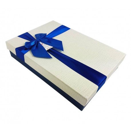 Boîte cadeaux plate bicolore bleu et écru - 6425