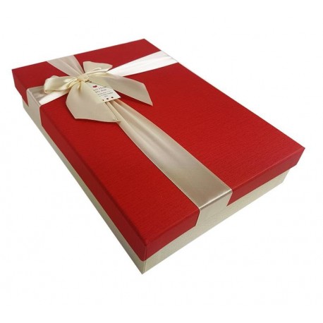 Boîte cadeaux plate bicolore écru et rouge 28.5x19.5x5.5cm - 9035