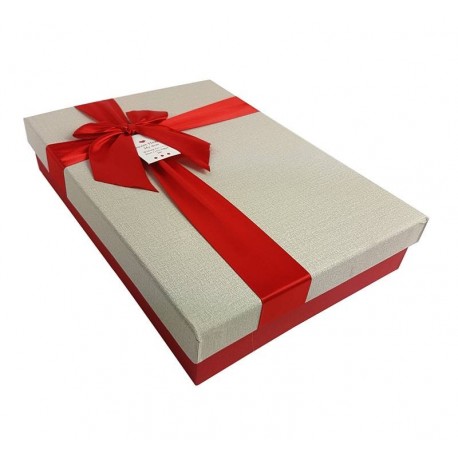 Boîte cadeaux plate bicolore rouge et écru 28.5x19.5x5.5cm - 9034
