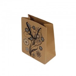 12 sacs cadeaux papier kraft couleur brun naturel motifs à fleurs 14.5x11.5x5.5cm - 6451