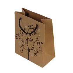 12 sacs cabas kraft de couleur brun motifs arbre à fleurs 24.5x19x8cm - 7650