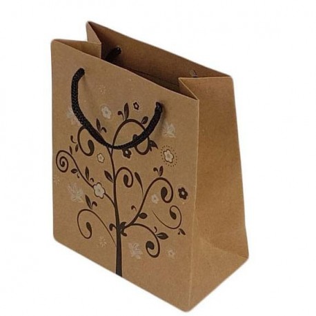 12 sacs en papier kraft brundessins arbre en fleurs 33x24x8cm - 7654