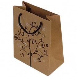 12 grands sacs papier kraft brun motifs arbre à fleurs 42x31.5x9.5cm - 7658